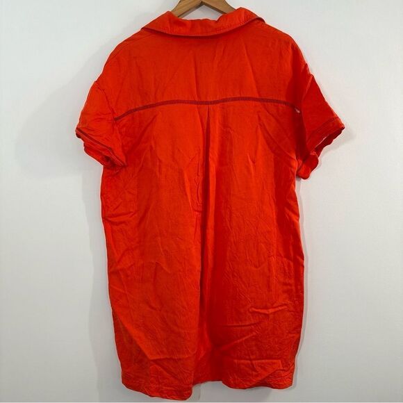 Pearl By Lela Rose Collared Tunic Shift Dress Tencel Linen Size Large Orange - Picture 5 of 9